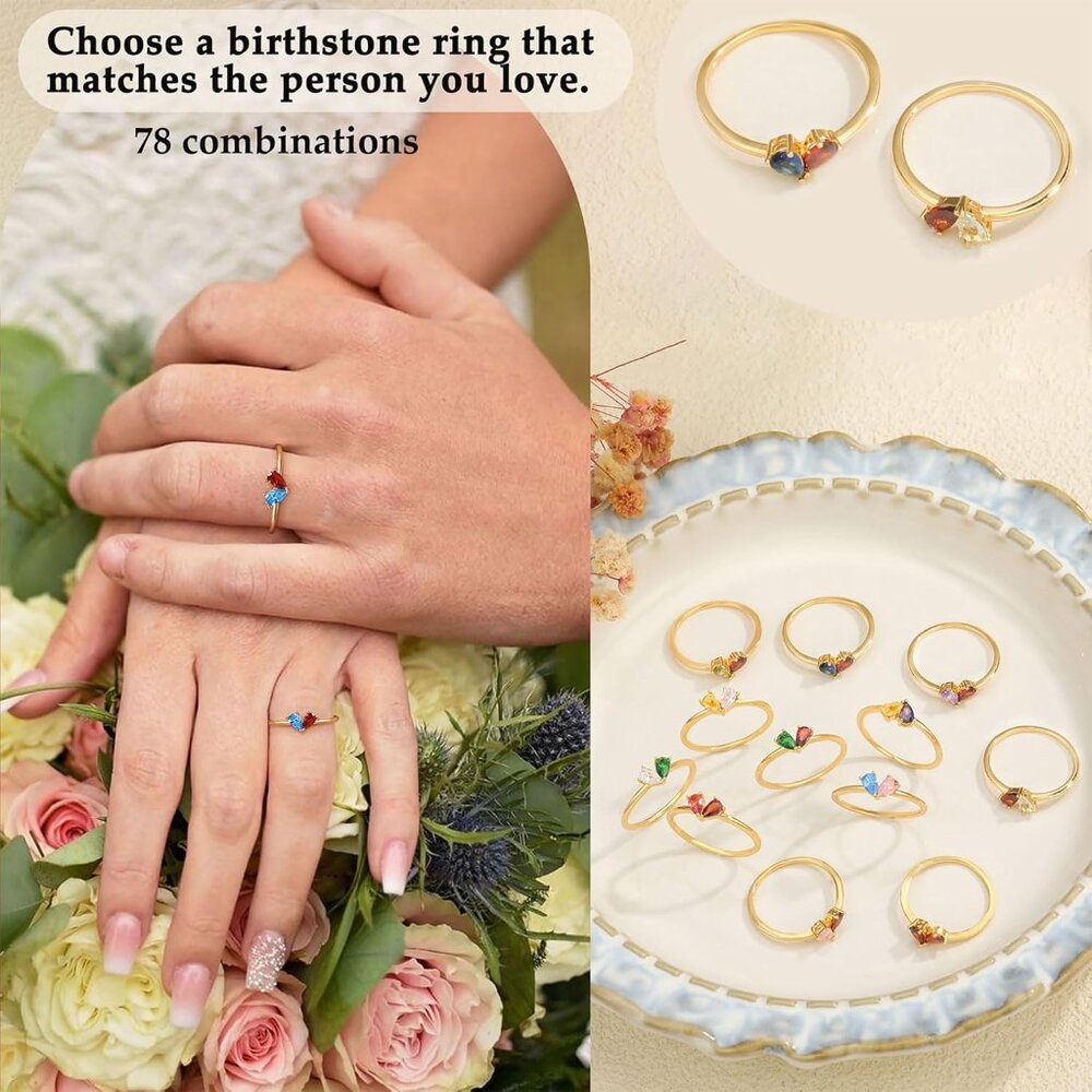 Heart-Shaped Stackable Gold Birthstone Ring - Non… - image 3